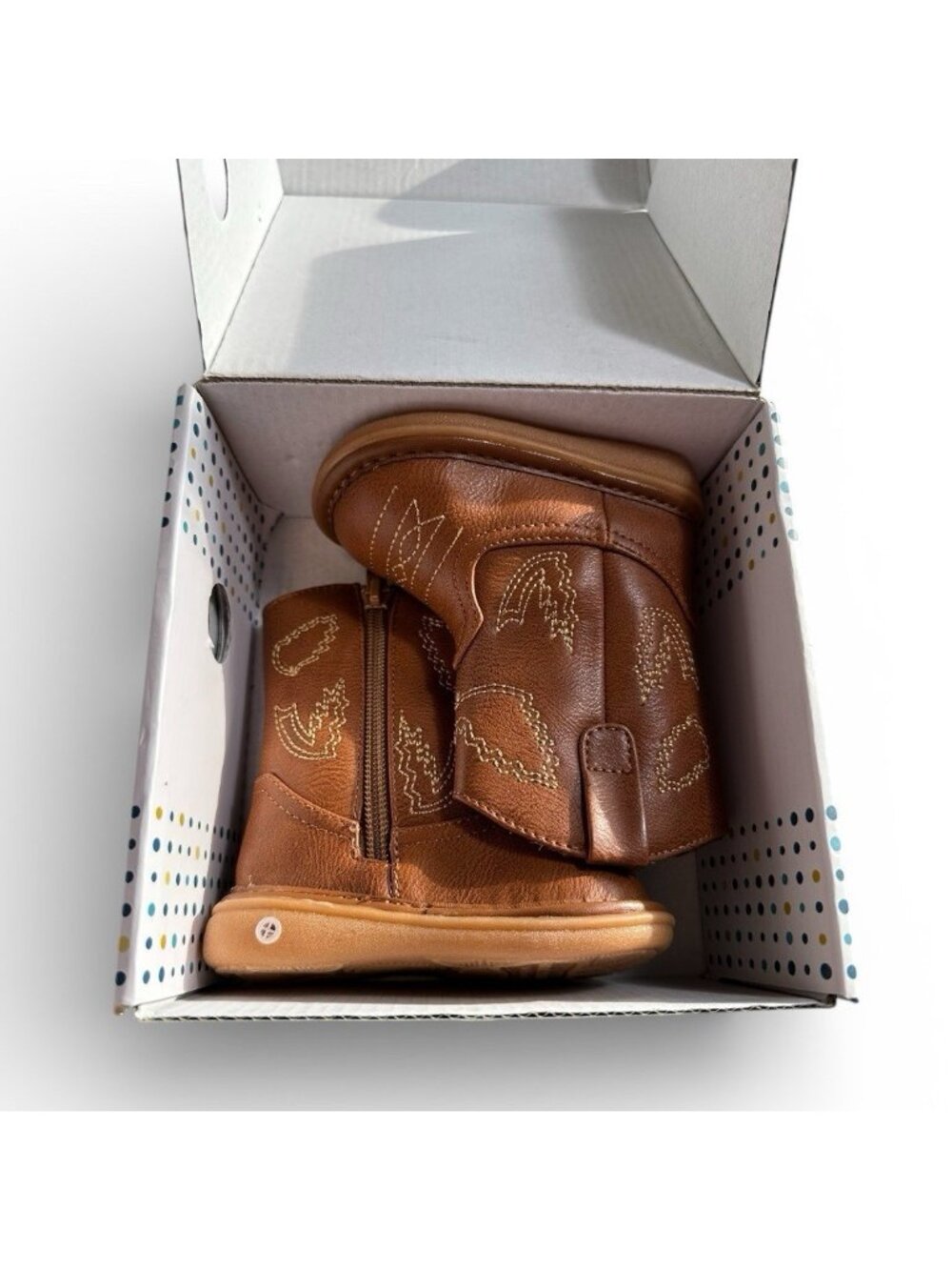 Wee Squeak Toddler Western Stitch Side Zip Cowboy Boots Tan Size 3/19 NEW IN BOX